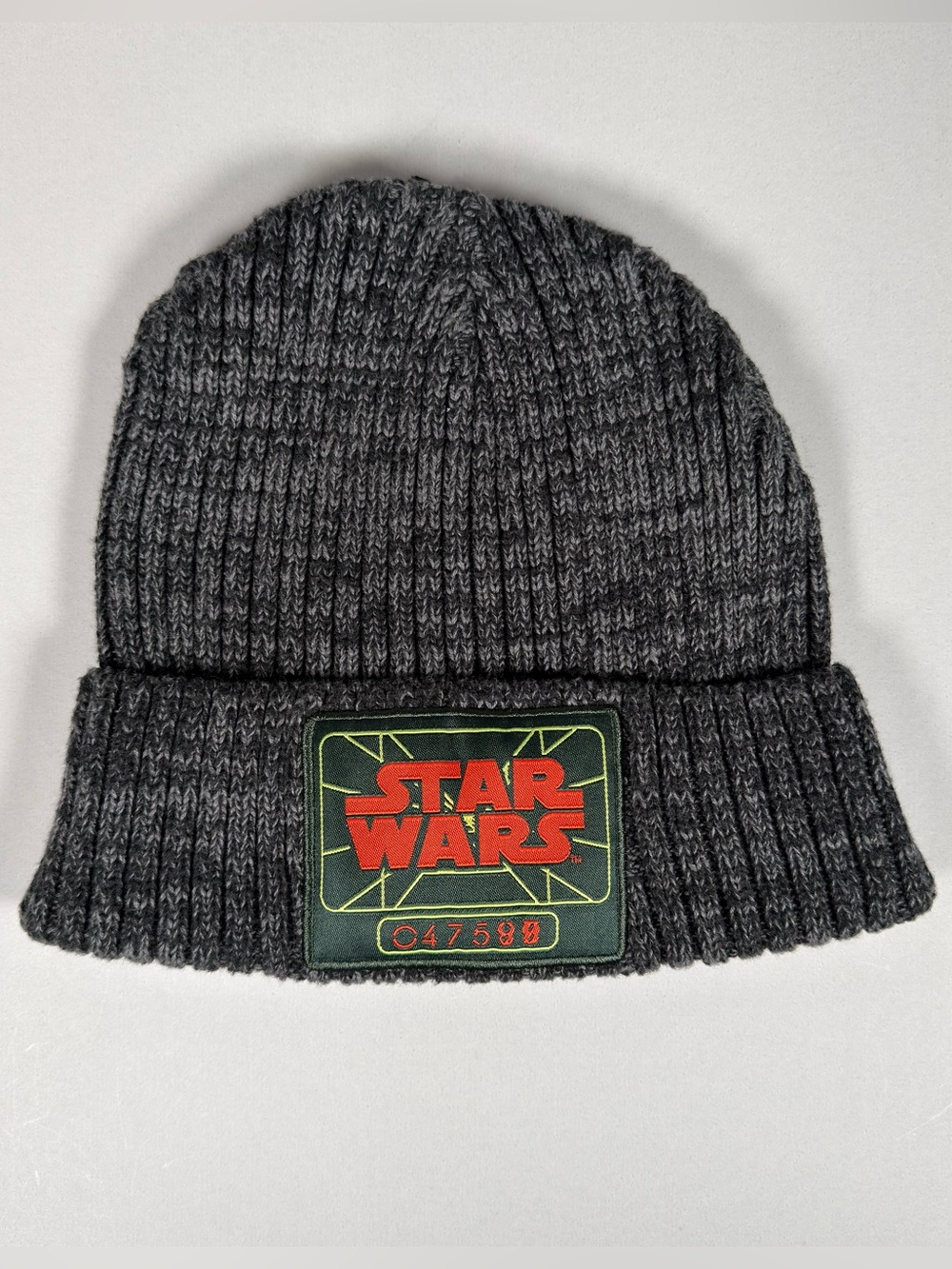 Star Wars Knit Beanie Adult One Size Gray Ribbed Cuffed Hat Logo Patch